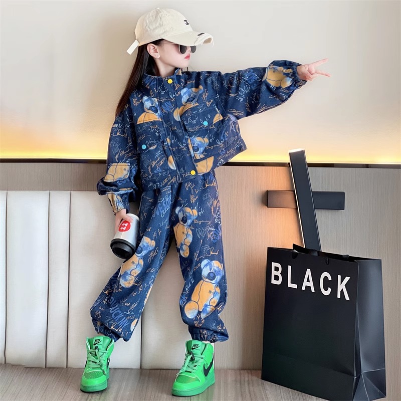 女童牛仔套装春装2023年新款洋气时髦儿童中大童春秋网红炸街潮款