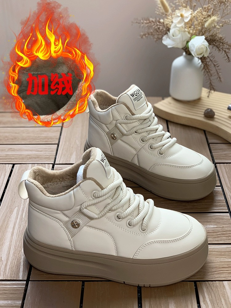 回力瑞高帮女鞋2023新款秋冬季百搭加绒保暖棉鞋厚底休闲运动板鞋