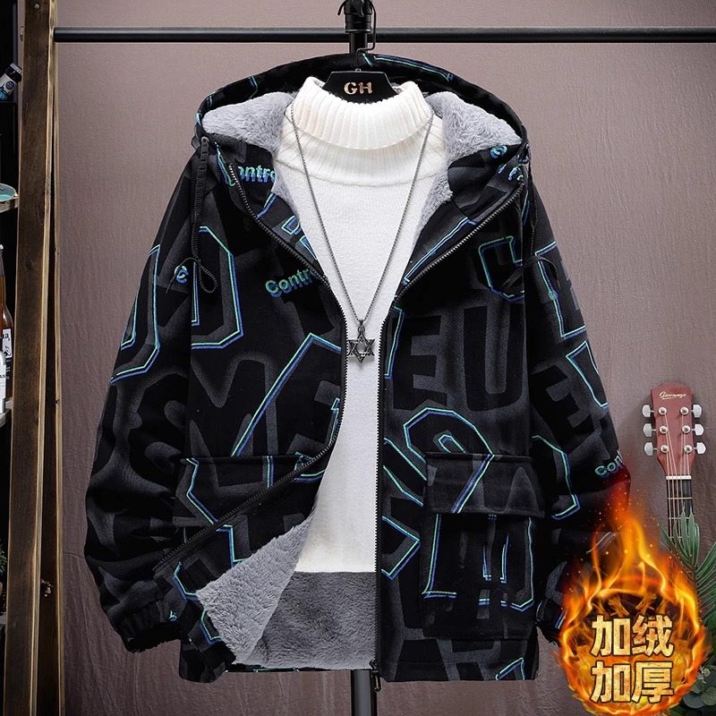 秋冬季牛仔外套男潮流加绒加厚青少年高中初中学生款帅气潮牌衣服