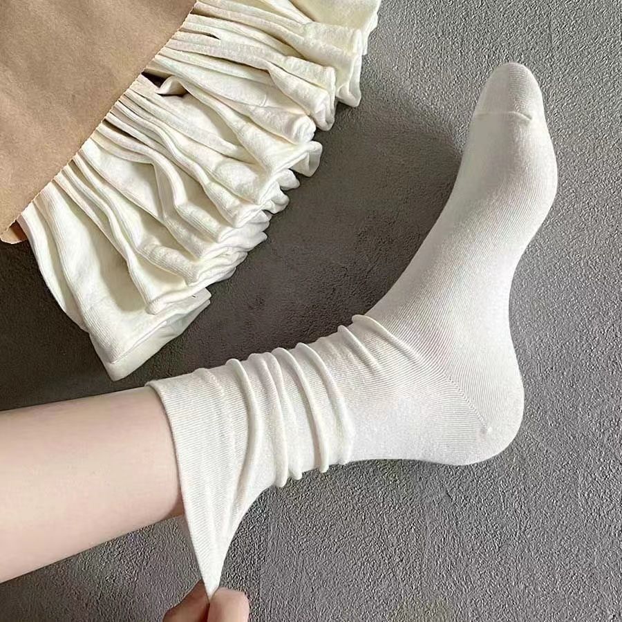 奶油白色堆堆袜子女中筒ins潮春秋款无骨袜黑色夏季薄款百搭长袜