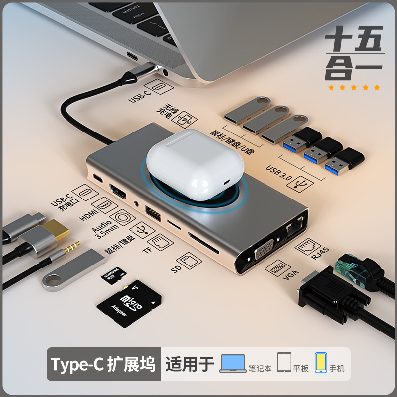 Type-c扩展坞笔记本USB分线器HUB多功能集线器USB3.0HDMI高清拓展