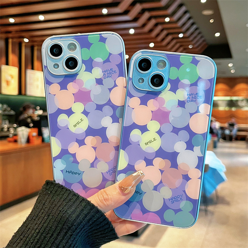 适用iPhone15promax苹果14高级手机保护套13满屏米奇头12玻璃壳11