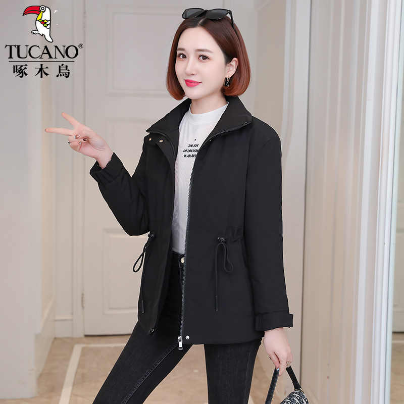 啄木鸟派克服女2022新款爆款棉衣冬季棉服收腰可脱帽棉袄加厚外套
