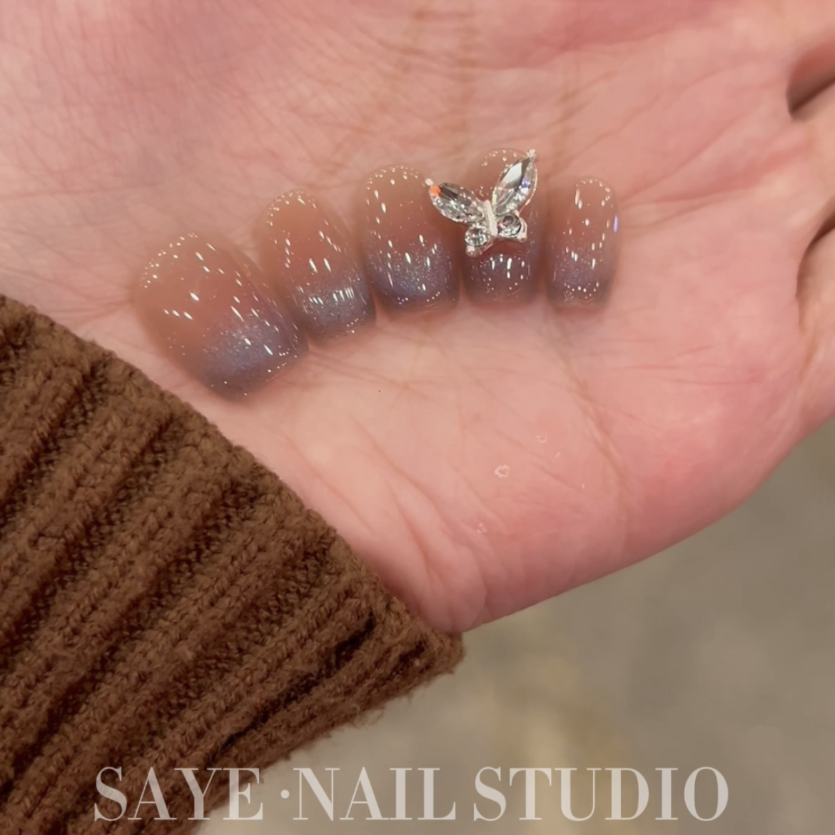 【蓝若】SAYE飒爷轻奢设计穿戴甲蓝色猫眼蝴蝶