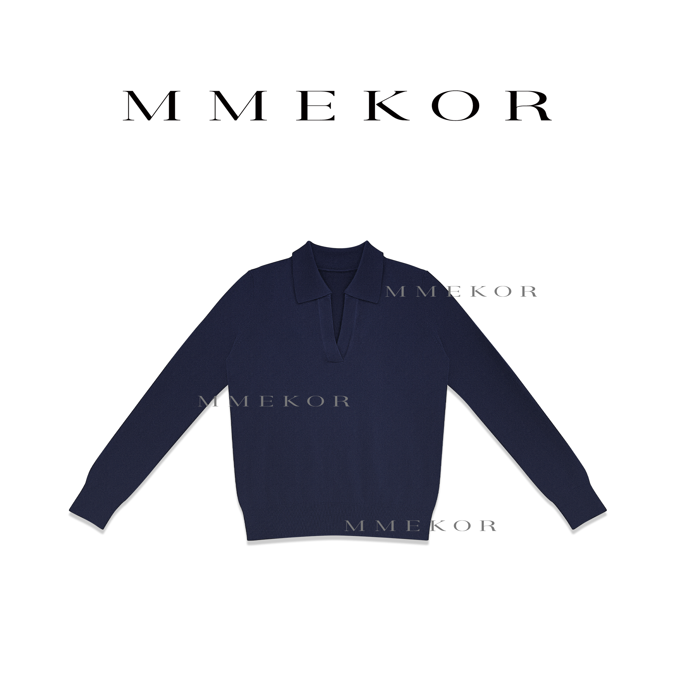 MMEKOR Polo领套头洋气针织衫 87190     早秋韩系V领气质针织衫