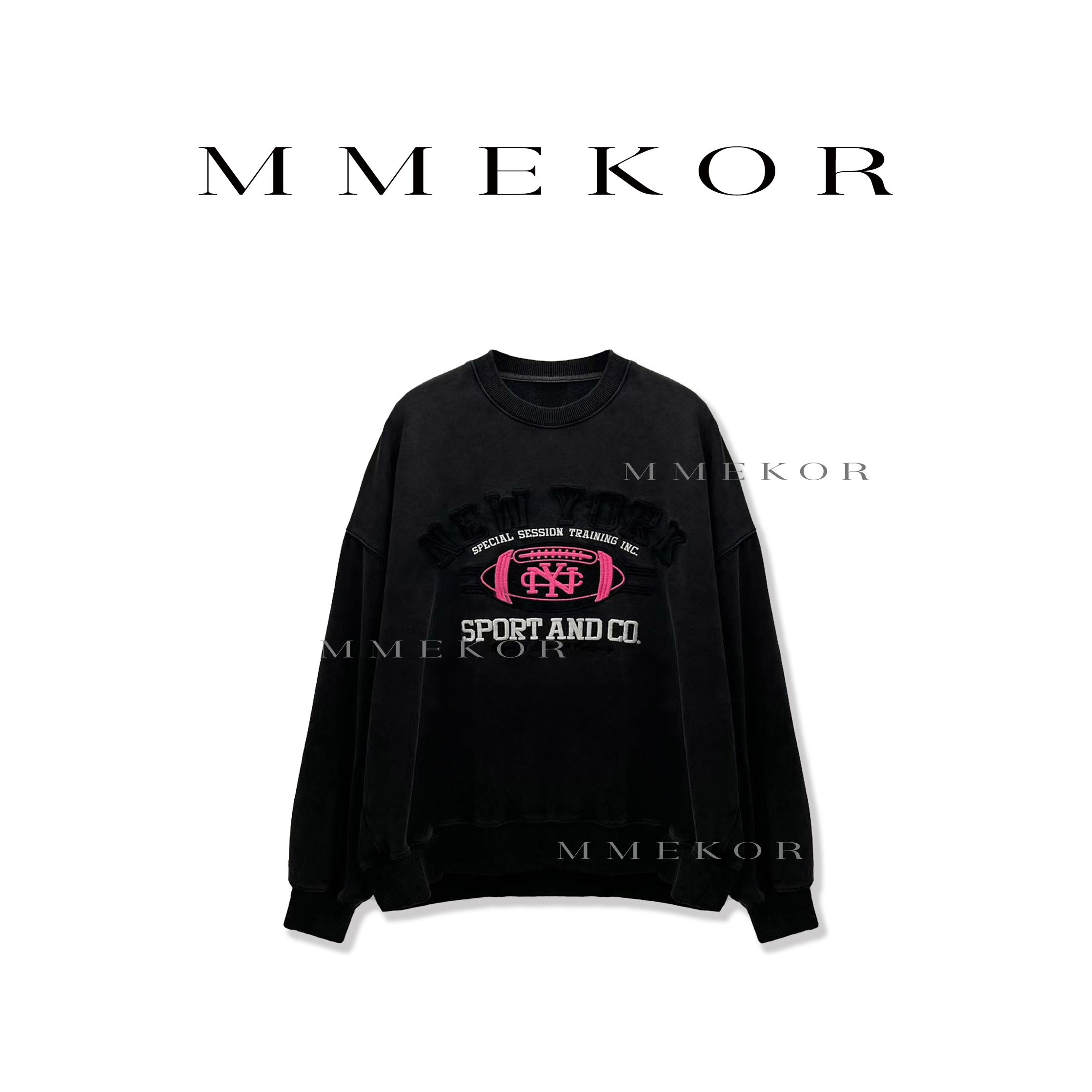 MMEKOR 复古做旧刺绣卫衣 86408     美式街头潮酷高级感圆领卫衣