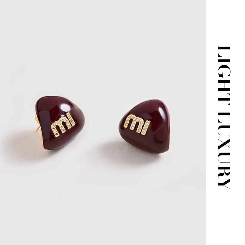 铜合金耳饰 0914354妹妹耳钉气质百搭 红色耳环女精致百搭