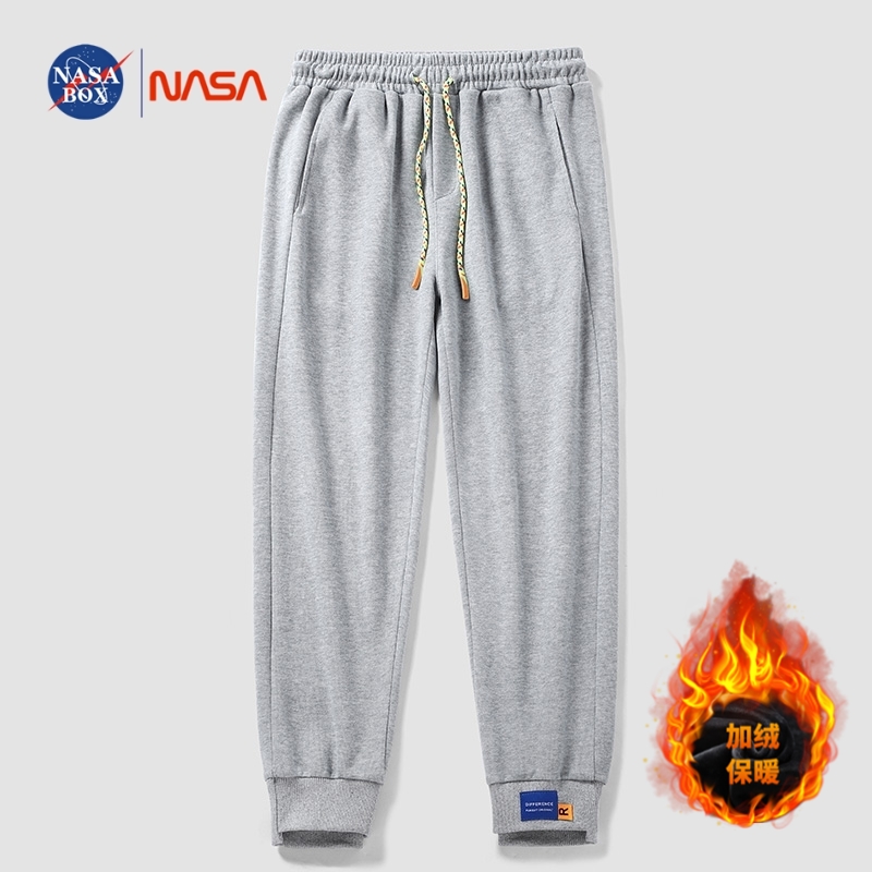 NASA BOX秋冬季加绒运动休闲卫裤男士针织长裤时尚宽松裤子百搭潮