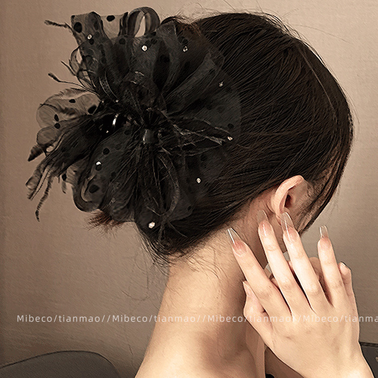 非金属发饰 双面蝴蝶结抓夹亮片在逃公主发夹女黑色蕾丝鲨鱼气质