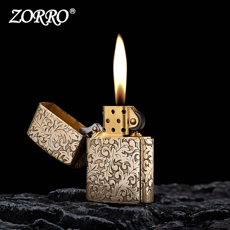 ZORRO佐罗 原铜机芯精雕唐草煤油打火机