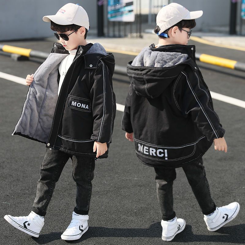 男童冬装加绒外套2023新款中大童棉服儿童加厚男孩棉衣派克服洋气