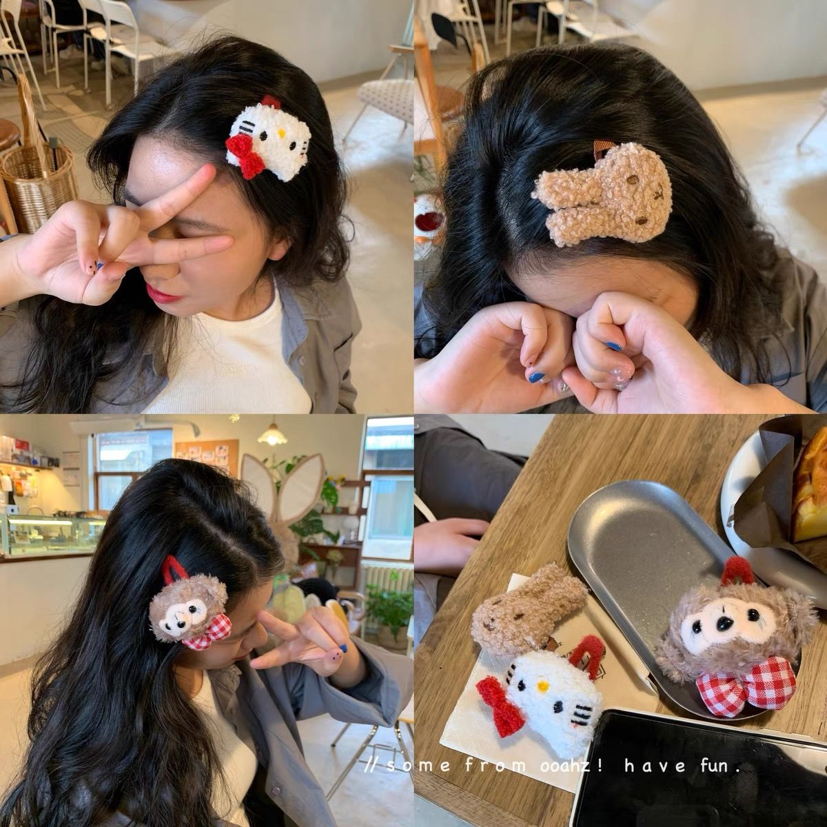 一些kitty发饰~达菲熊发夹可爱卡通毛绒小兔防滑不压发发卡秋冬
