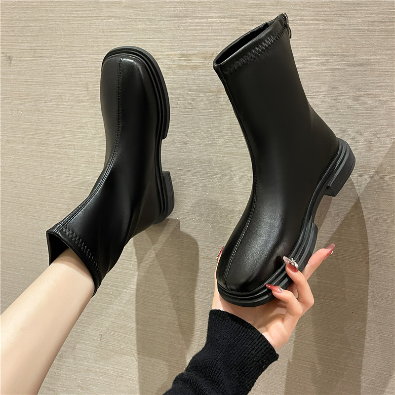 红蜻蜓牌英伦风短靴女2024年季法式小踝靴马丁靴瘦瘦靴平底单靴子