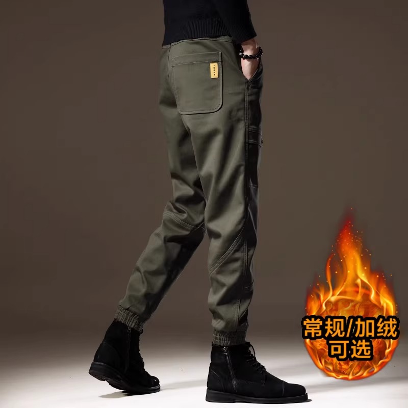 JJ秋冬季加绒美式高端工装裤男时尚潮牌百搭宽松大码束脚休闲长裤