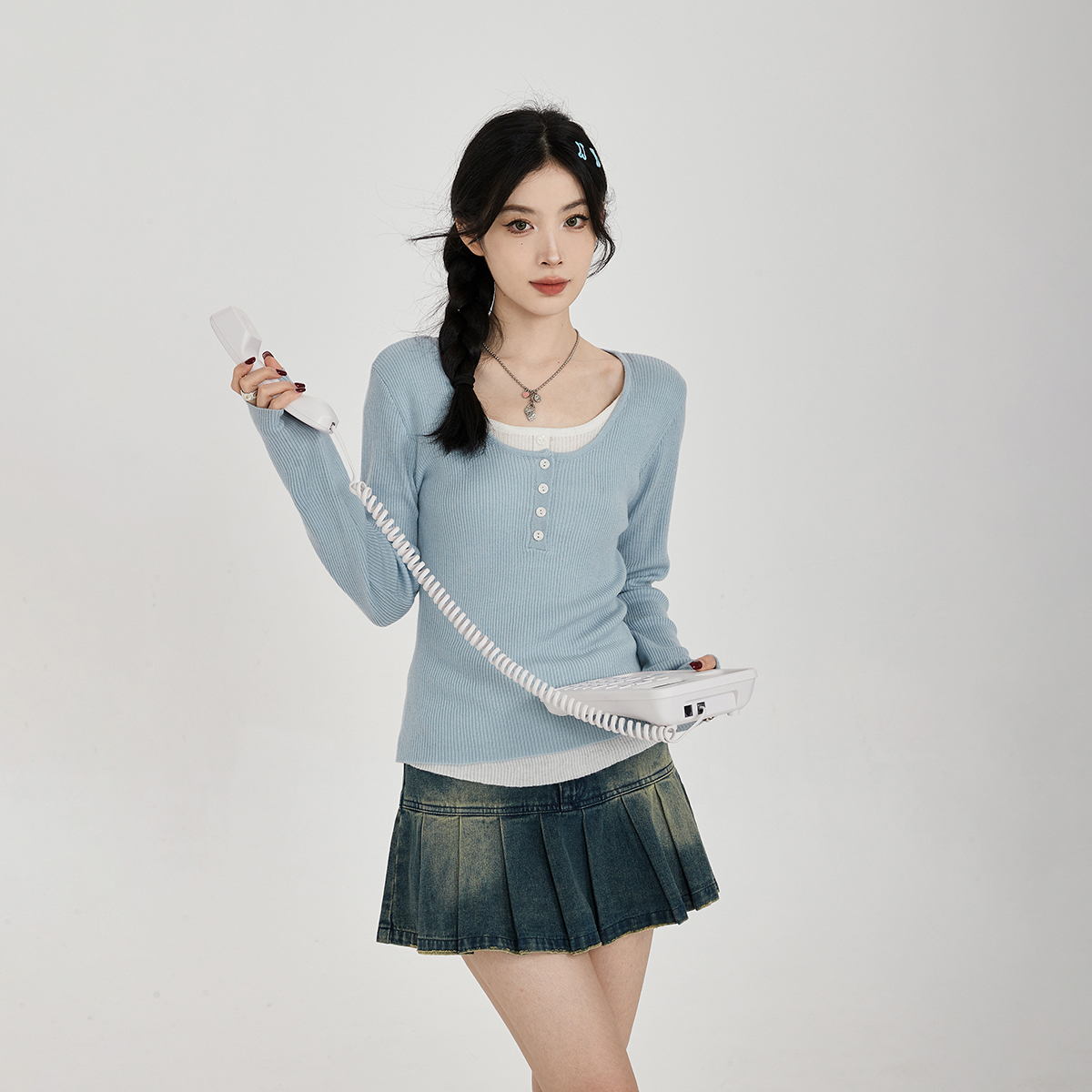 吵吵家打底衫圆领假两件修身显瘦31401