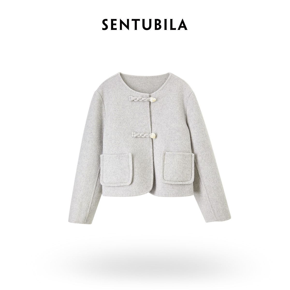 尚都比拉|国潮新中式圆领复古盘扣短款双面呢小个子上衣-52783