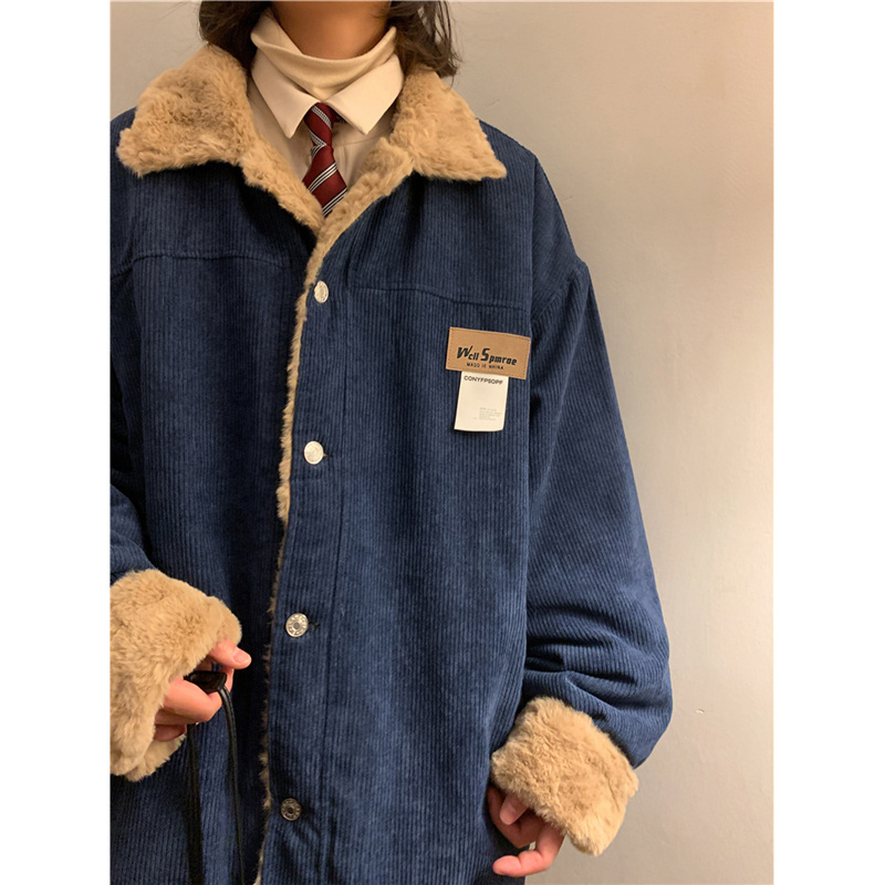 2032新款男士加绒翻领棉衣宽松百搭休闲时尚男生加厚防风保暖外套