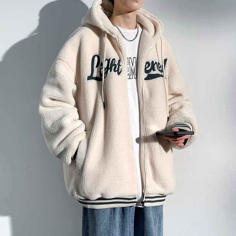 冬季羊羔绒棉衣男士新款保暖加厚晋江棉袄子男生开衫连帽棉服外套