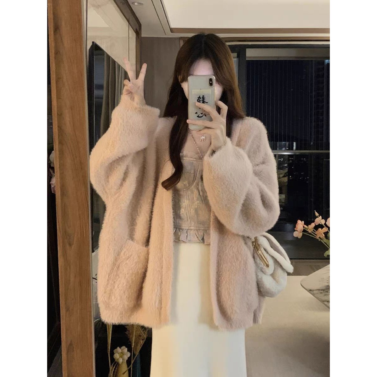 加绒毛衣外套女秋冬毛茸茸ins风韩版宽松2023新款针织上衣洋气潮