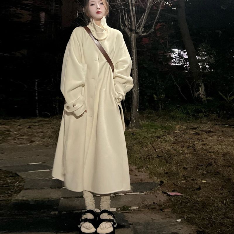 双面绒毛呢外套女中长款秋冬高档宽松小个子学生立领呢子大衣显瘦
