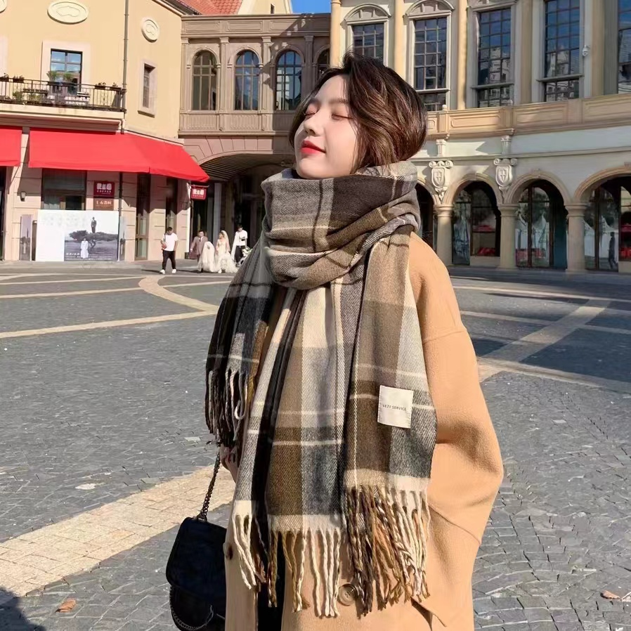 2023年新款围巾女秋冬季韩版百搭男女同款高级感长款格子围脖双面