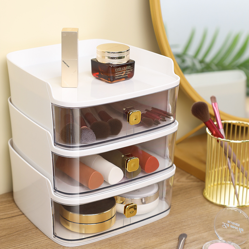 【爱心传递】轻奢透明桌面收纳盒抽屉式多功能化妆品收纳
