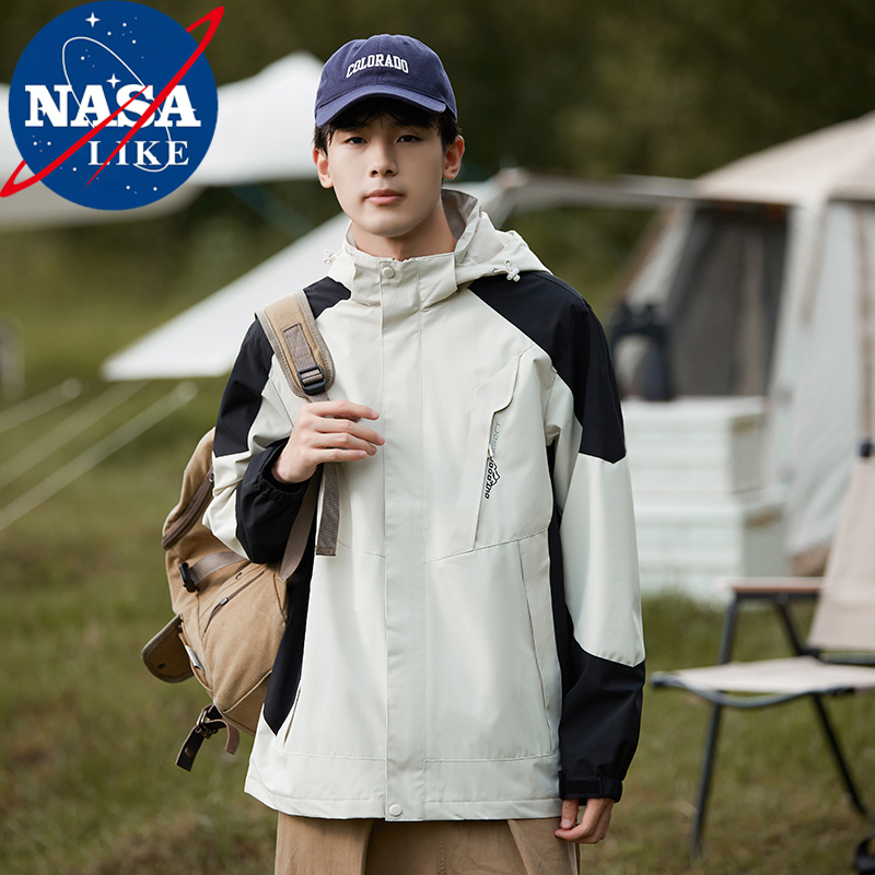 NASA拼接款户外单衣冲锋衣外套男女情侣款外套风衣休闲运动服防水