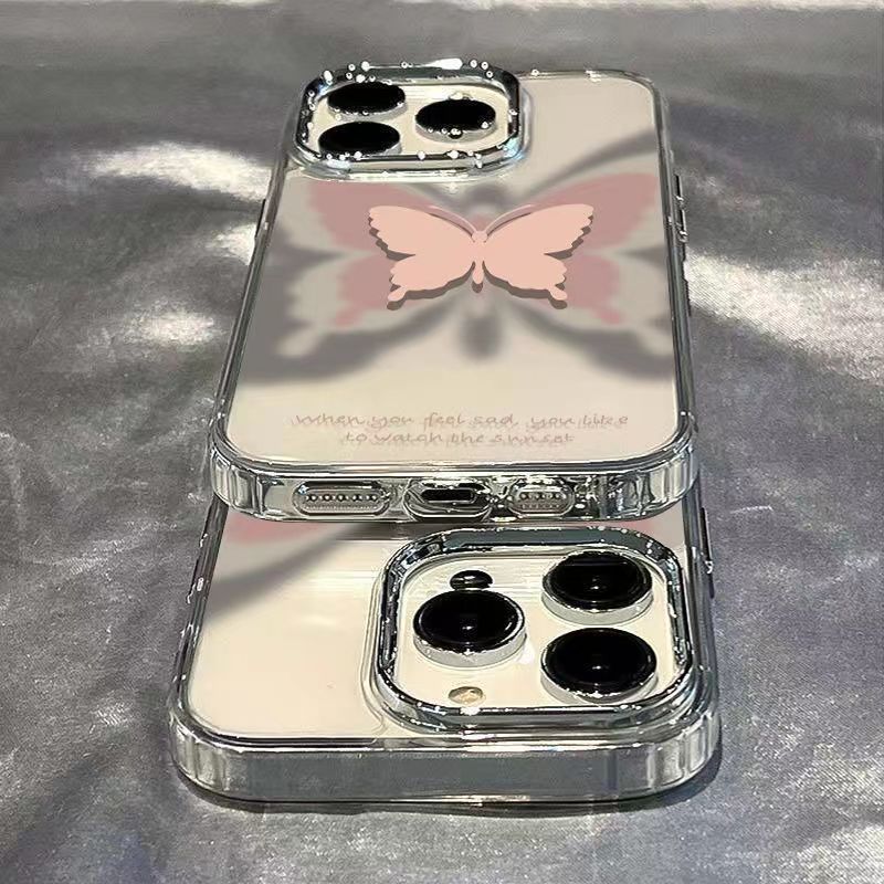 渐变蝴蝶苹果14手机壳适用iphone13promax/1 1/12/xsmax半包透明