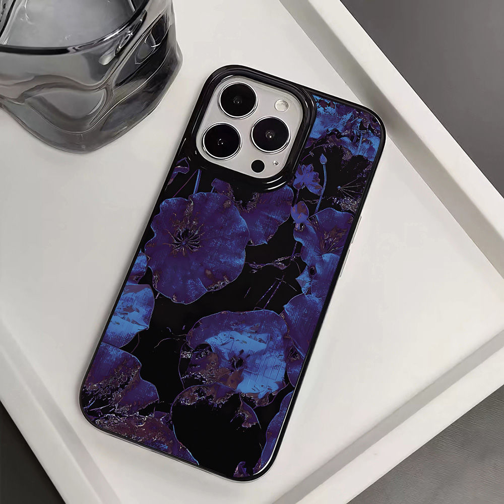 新中式荧紫芙蕖13promax手机壳8p苹果12适用iPhone11/15半包xr