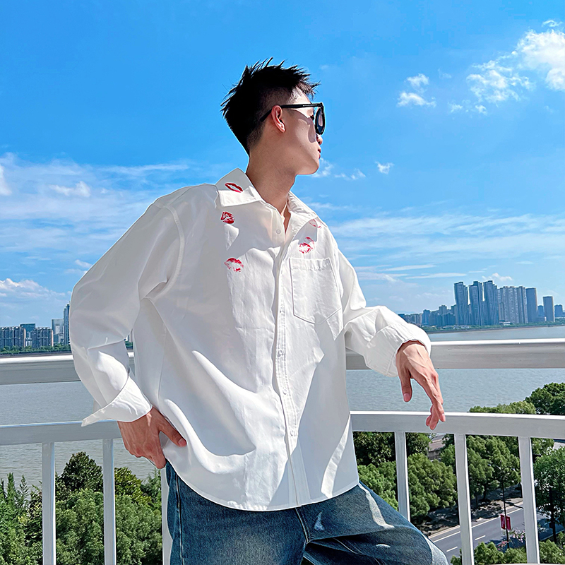 男士春秋季百搭白色长袖衬衫2023新款高级感潮牌衬衣男装痞帅上衣