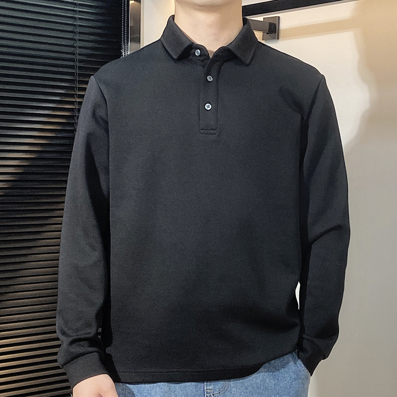 GUOGIEE/古玑 长袖翻领POLO衫保暖重磅面料秋季纯色爆款休闲宽松