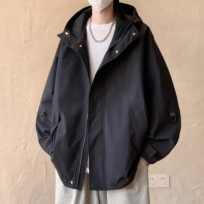 暖冬户外冲锋衣男2023年春秋季潮牌宽松连帽工装外套夹克上衣