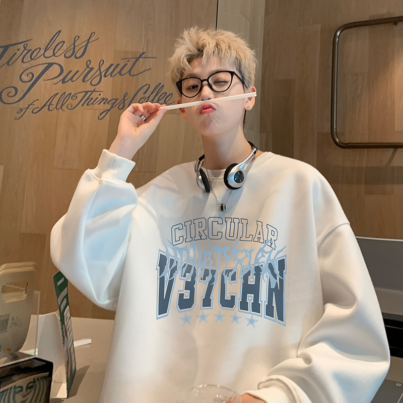 重磅卫衣男款秋季暖冬街头hiphop潮牌印花设计感小众无帽休闲外套