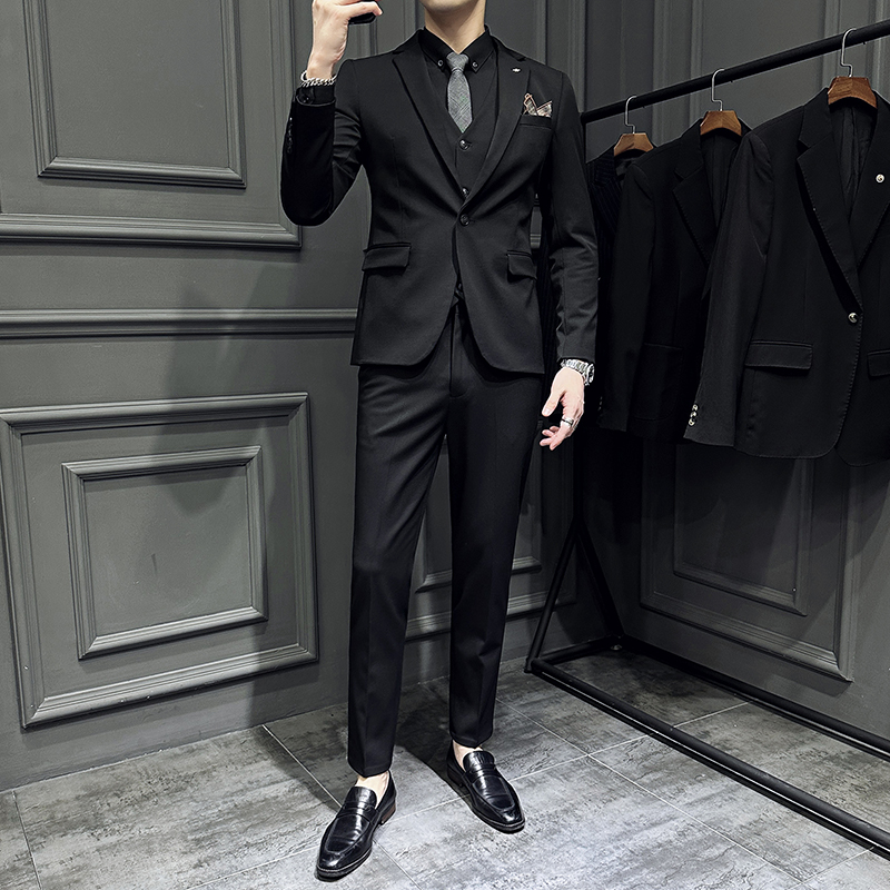 爆款西服套装男士修身外套新郎结婚礼服商务职业正装西装三件套男