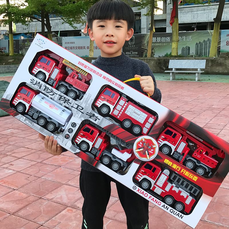 大号耐摔消防车玩具套装儿童惯性车吊车升降洒水车工程车男孩汽车