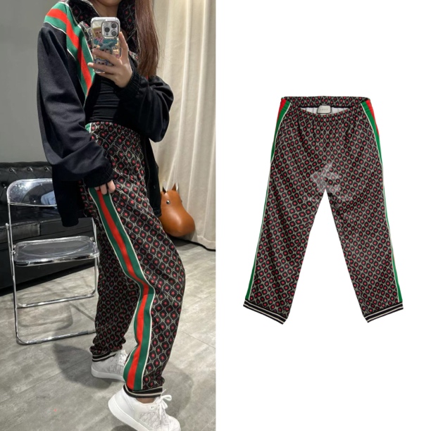 95新 GUCCI/古驰 时尚时尚百搭条纹印花满印直筒设计师休闲裤2704