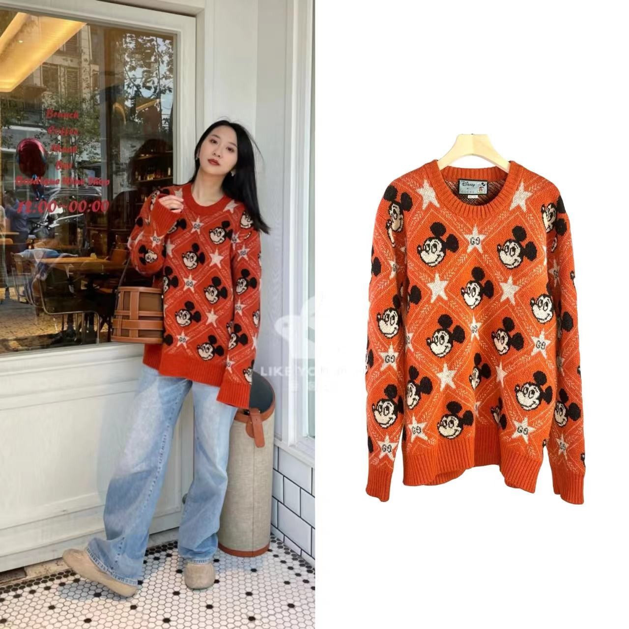 99新 GUCCI/古驰 圆领毛衣Disney联名款米奇宽松上衣 M码 1302