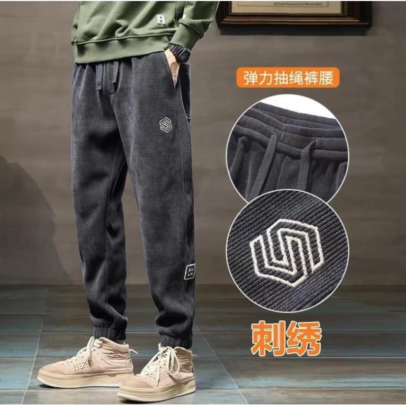 男士灯芯绒休闲裤秋冬款时尚潮牌束脚青少年宽松大码百搭运动裤子