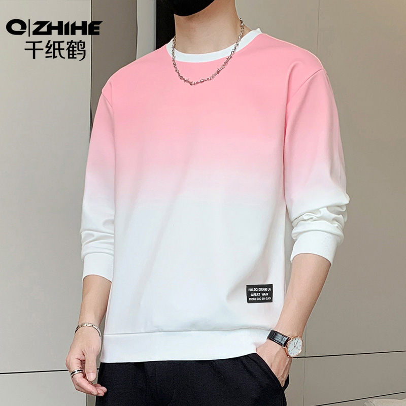 千纸鹤渐变色卫衣外套男春秋季潮牌潮流百搭秋冬加绒保暖长袖t恤