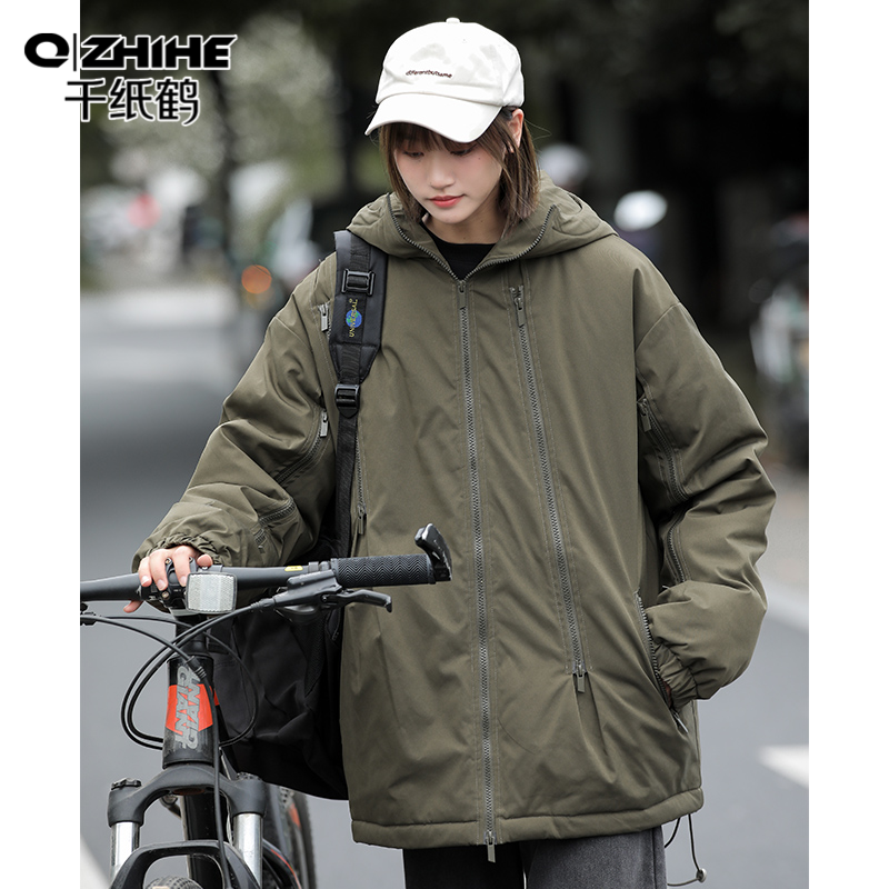 千纸鹤2023新款棉服冲锋衣男女冬季棉袄外套工装连帽情侣户外棉衣