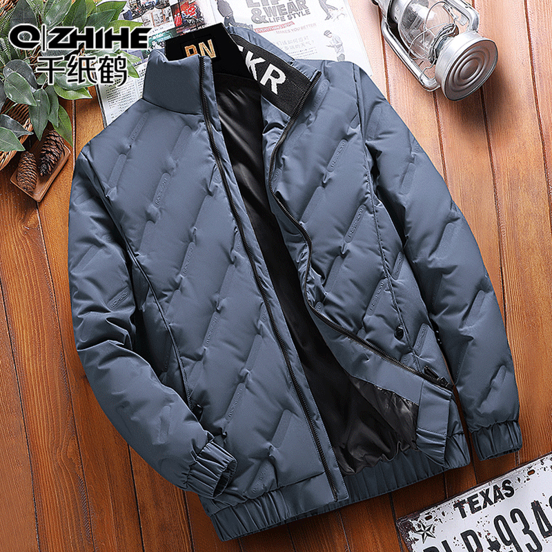 千纸鹤2023新款羽绒服男冬装潮牌百搭短款立领加厚秋冬季鸭绒外套