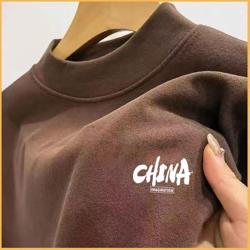 双面德绒打底衫加绒加厚内搭男士半高领纯色长袖T恤恒温保暖内衣