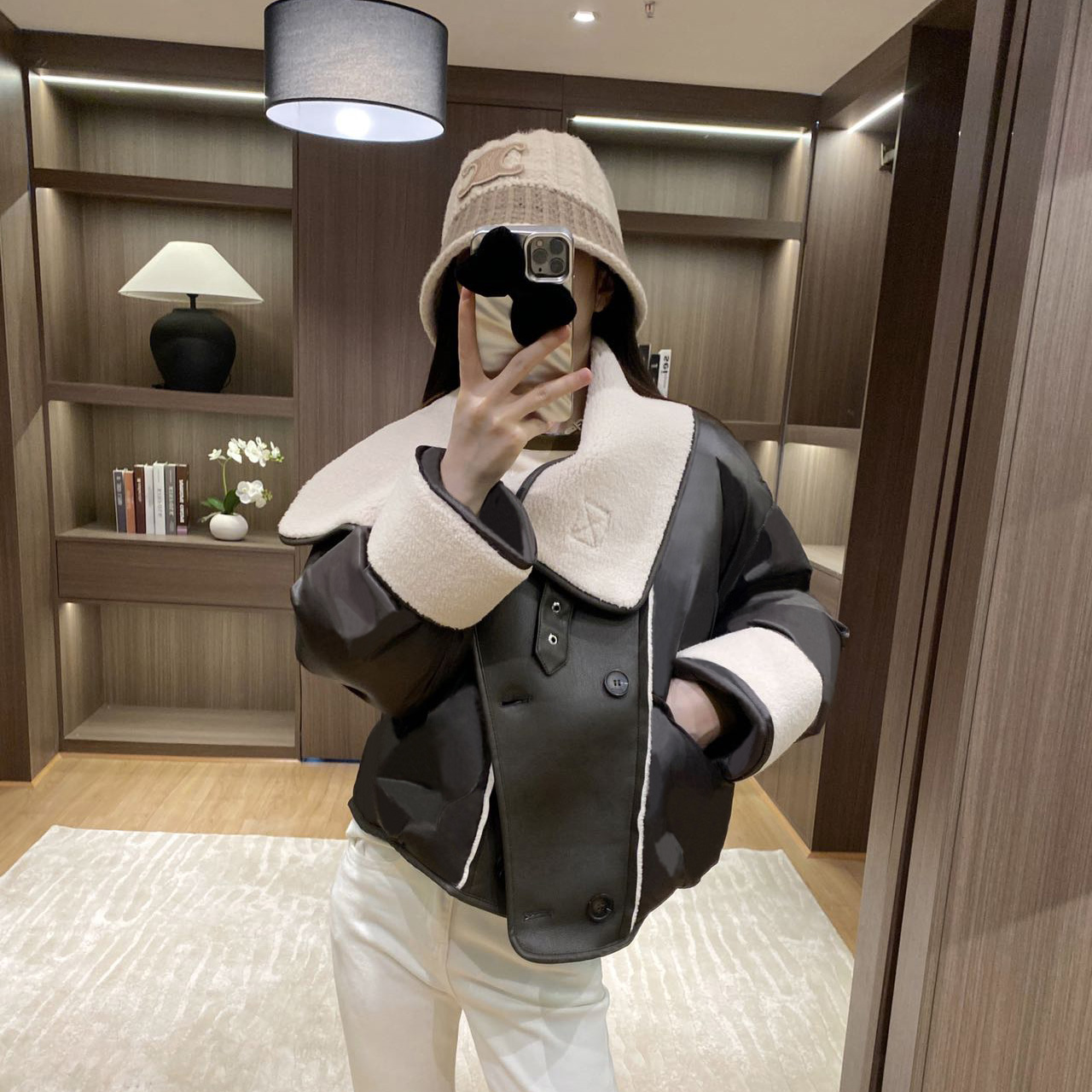 【芝士奶酪】复古机车潮流大翻领拼接短款面包服羽绒服女JHYRJN3307